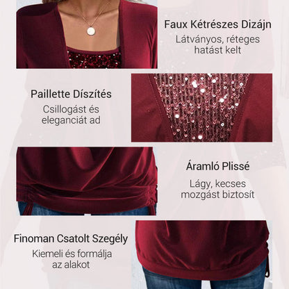 Kétrészes flitteres felső, laza szabású és megkötős.