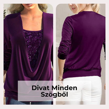 Kétrészes flitteres felső, laza szabású és megkötős.