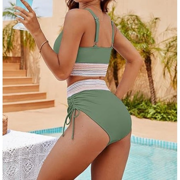 👙 Magas derekú, haskontrollos, színes blokkos bikiniszettek