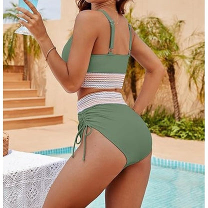 👙 Magas derekú, haskontrollos, színes blokkos bikiniszettek