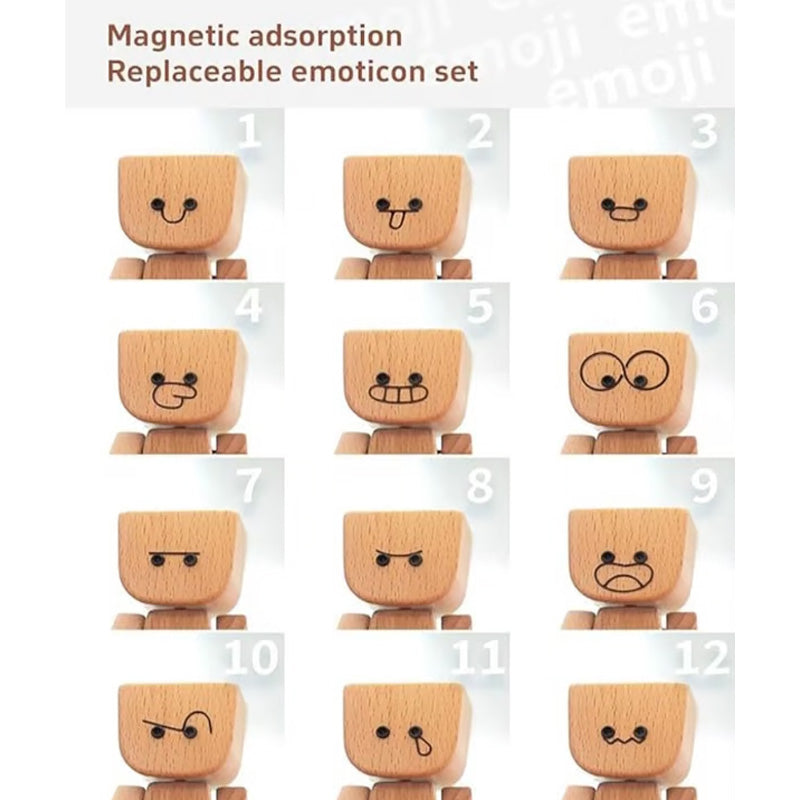 🎁Bájos kis fa figura, amely 12 különböző arckifejezéssel mozog