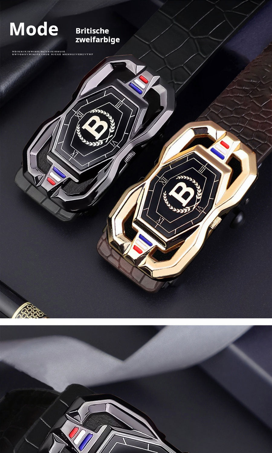 🐊Férfi bőröv, elegáns krokodilbőr mintával, automatikus csatral, marhabőrből készült.