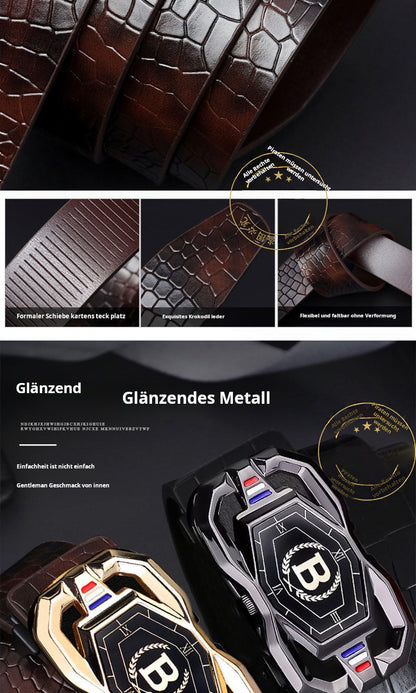 🐊Férfi bőröv, elegáns krokodilbőr mintával, automatikus csatral, marhabőrből készült.