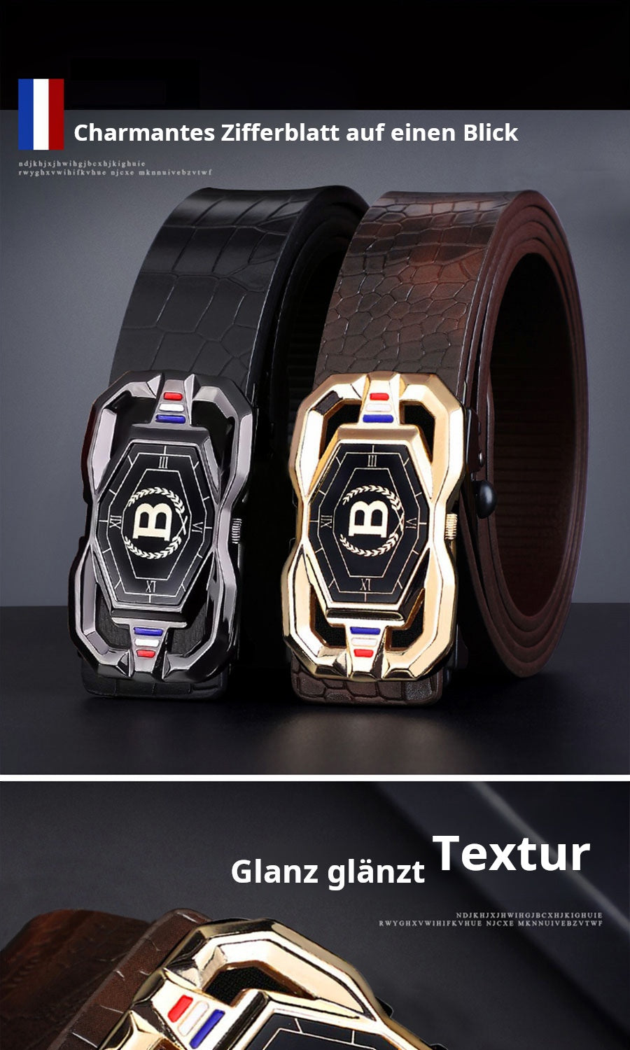 🐊Férfi bőröv, elegáns krokodilbőr mintával, automatikus csatral, marhabőrből készült.