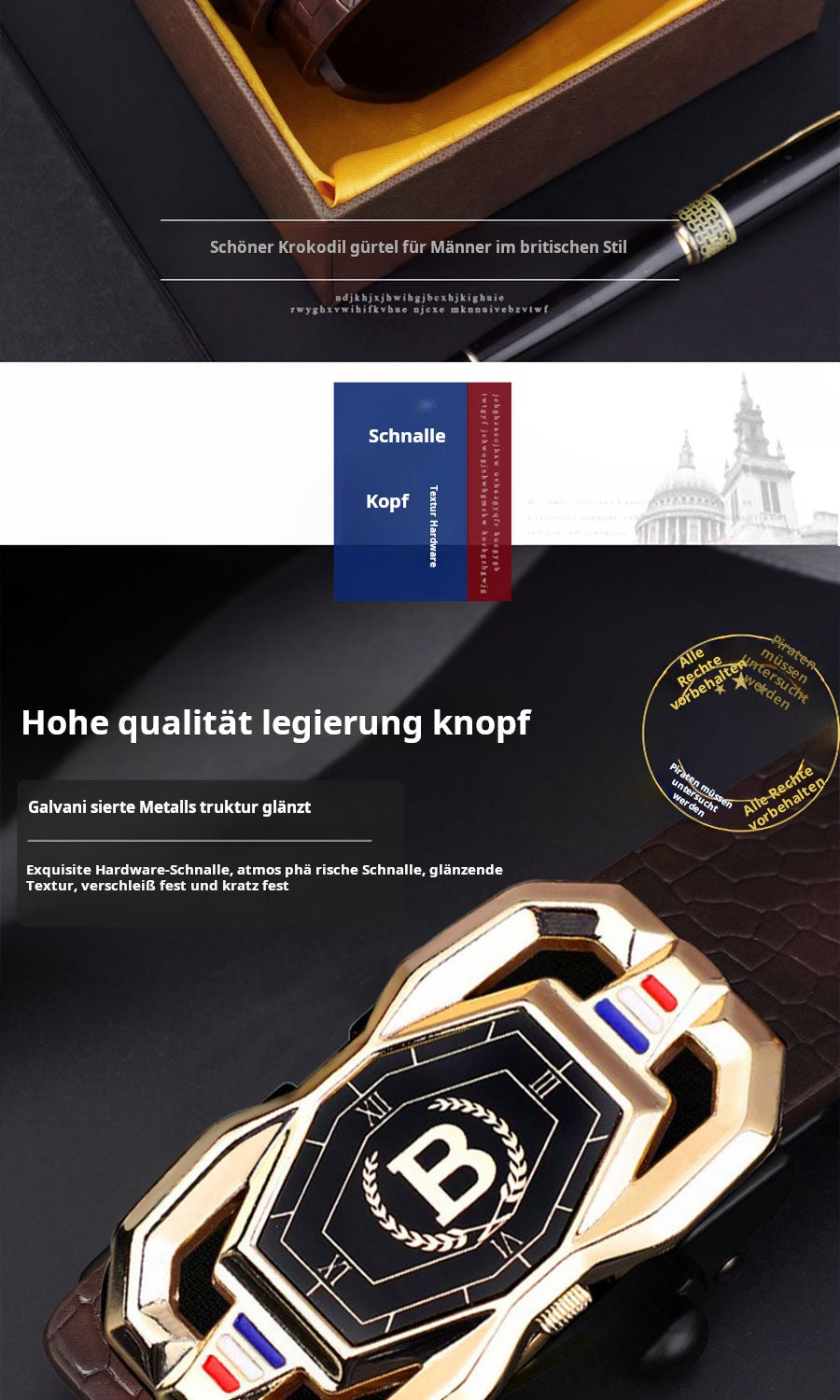 🐊Férfi bőröv, elegáns krokodilbőr mintával, automatikus csatral, marhabőrből készült.